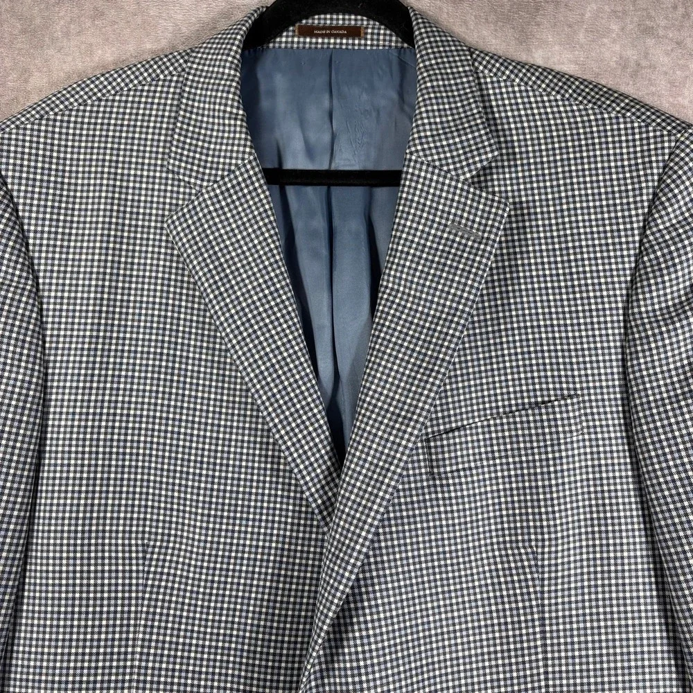 Peter Millar Wool Blazer Sport Coat Mens Size 46T Blue Houndstooth Two-Button
